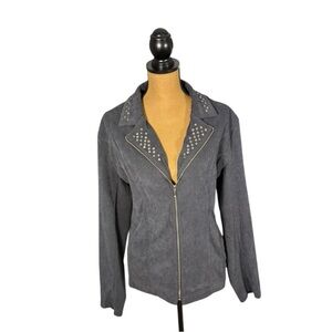Southern Lady Faux Suede Studded Jacket Women’s Size 18 Gray Studded Zip Front